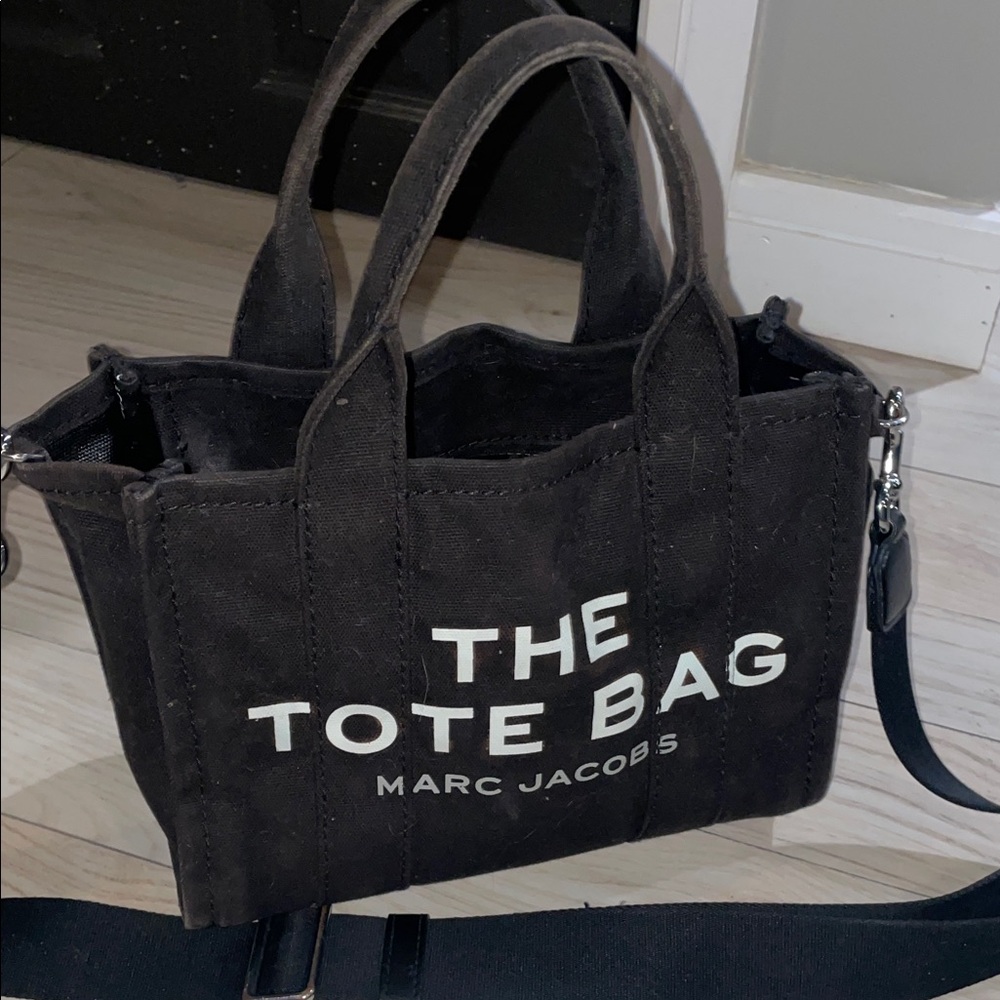 Marc Jacobs Black Canvas Tote with White Lettering Medium Size